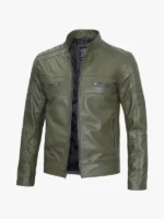 Mens Olive Green Cafe Racer Leather Jacket
