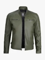 Mens Olive Green Cafe Racer Leather Jacket