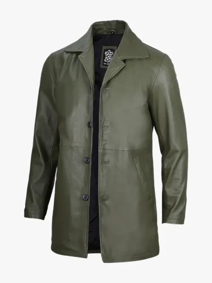 Men's Olive Green Leather Coat