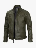 Mens Quilted Shoulder Green Jacket Leather