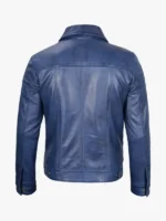 Blue Lambskin Leather Waxed Trucker Jacket