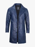 Mens Real Leather 3/4 Length Blue Car Coat