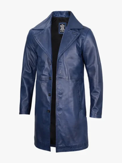 Men's Blue Leather Car Coat