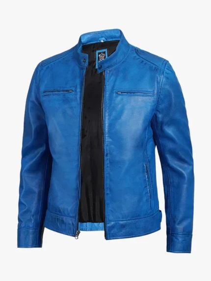Mens Real Leather Cafe Racer Jacket