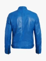 Blue Real Leather Mens Distressed Cafe Racer Jacket