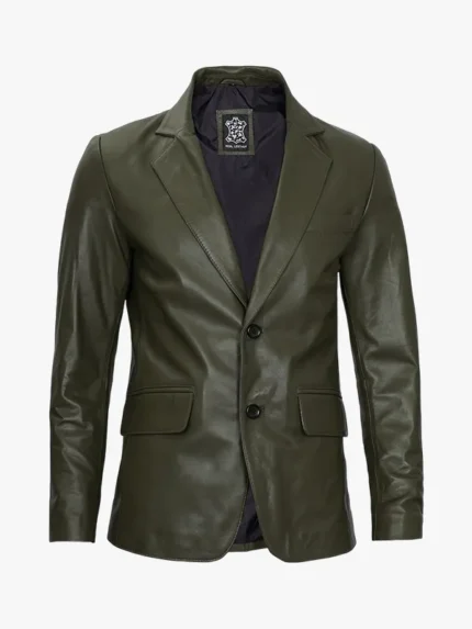 Mens Two Button Leather Blazer