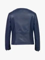 Nevaeh Ladies Blue Collarless Leather Jacket