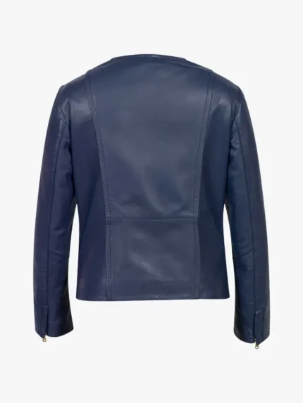 Nevaeh Ladies Blue Collarless Leather Jacket
