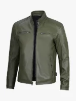 Olive Green Café Racer Leather Jacket