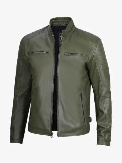 Olive Green Café Racer Leather Jacket