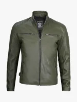 Olive Green Café Racer Leather Jacket Men's Biker Jacket