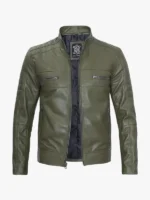 Olive Green Mens Cafe Racer Jacket