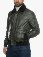 Pilota Green Men Jacket With Black Shearling Collar