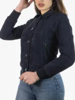 Blue Suede Leather Bomber Jacket – Women’s Polo Style