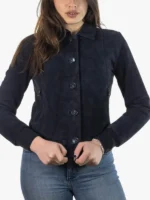 Polo Women's Blue Suede Bomber Jacket