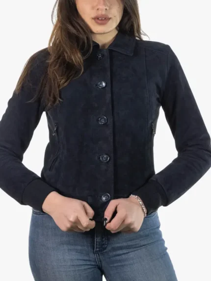 Polo Women's Blue Suede Bomber Jacket