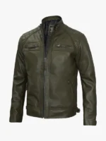 Quilted Shoulder Green Jacket For Men