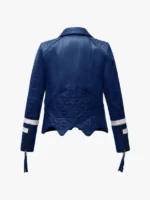 Reese Ladies Navy Blue Moto Jacket With Shirt Collar