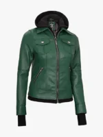 Removable Green Hooded Jacket For Women