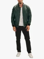 Stylish Bomber Jacket In Olive Green