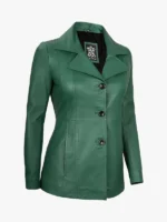 Three Button Green Asymmetrical Blazer For Women's