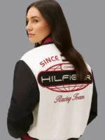 Tommy Hilfiger The APXGP Collection White and Black Satin Varsity Jacket