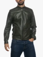 U010 Men's Green Zippper Jacket In Real Leather