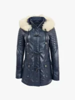 Valerie Ladies Blue Hooded Jacket With Shearling