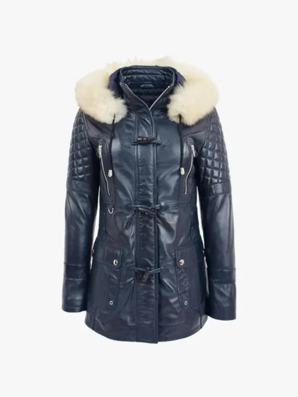Valerie Ladies Blue Hooded Jacket With Shearling