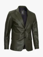 Vintage Olive Leather Blazer Men