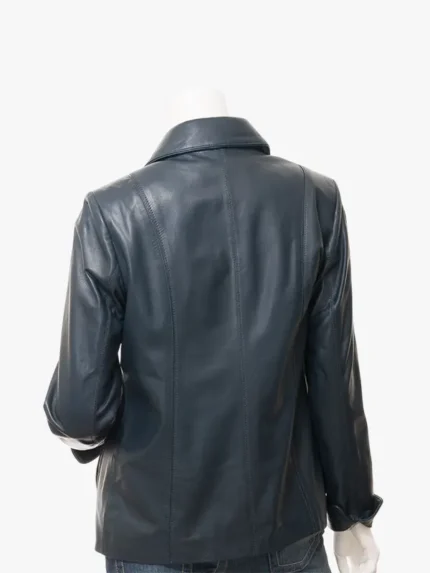 Cusseta Classic Women's Leather Biker Jacket in Navy