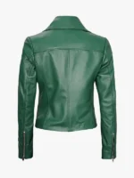 Women Green Motorcycle Lapel Collar Jacket