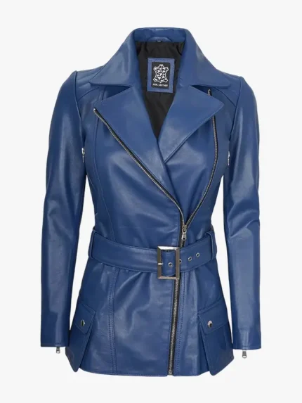 Women's Asymmetrical Blue Moto Jacket