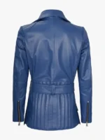 Womens Asymmetrical Blue Belted Leather Jacket