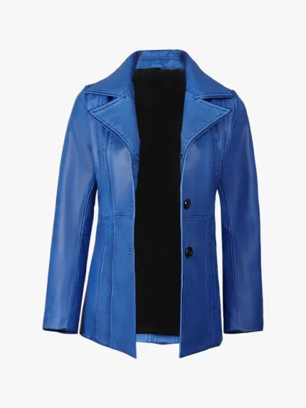 Women's Blue Waxed Leather Coat