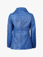 Women's Blue Waxed Shirt Style Collar Coat