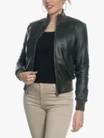 Women's Bomber Moto Jacket In Dark Green
