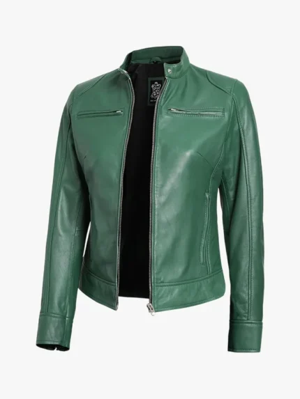 Womens Cafe Racer Green Biker Jacket