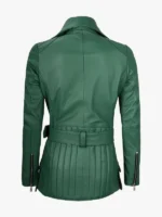 Womens Green Belted Moto Jacket