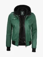 Women's Green Bomber Hood Jacket
