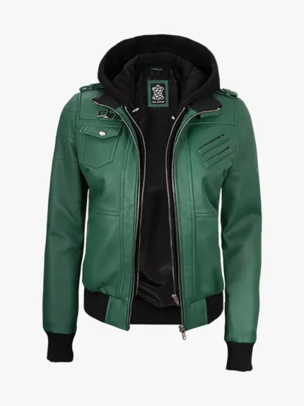 Women's Green Bomber Hood Jacket