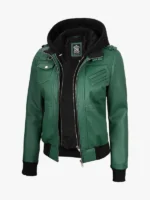 Women's Green Bomber Hooded Jacket