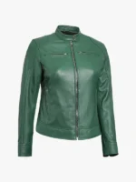 Womens Green Cafe Racer Biker Jacket