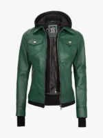 Womens Green Removable Hood Jacket