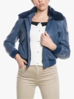 Pilot Style Blue Bomber Jacket for Women