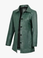 Womens Real Green Coat - 34 length Turn Down Collar Jacket