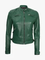 Womens Real Lambskin Green Biker Jacket