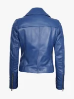 Women Real Lambskin Leather Blue Moto Jacket