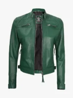 Womens Real Lambskin Olive Green Biker Jacket