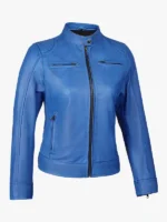 Women's Vivid Blue Waxed Moto Leather Jacket
